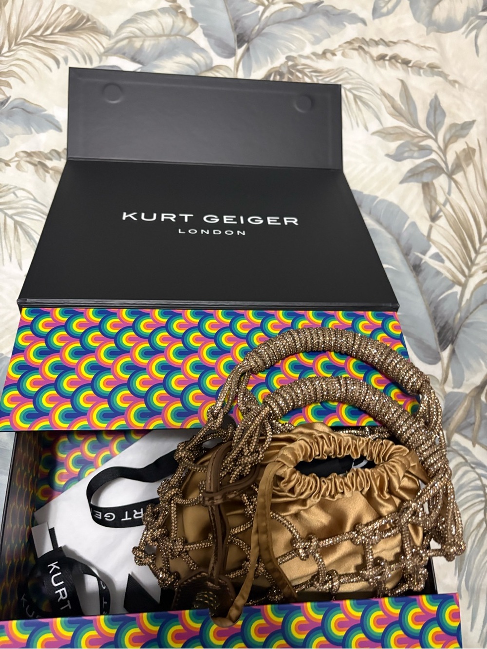 Kurt Geiger Gold Satin Drawstring Card & Key Pouch - Picture 4 of 12